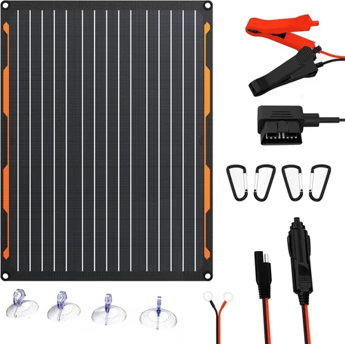 FlexSolar Kit de mantenimiento de cargador de batería de panel solar de 20 W 12 V, cargador de goteo con controlador de carga integrado, encendedor