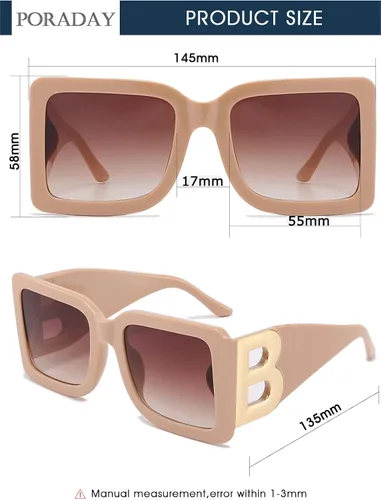Miniatura 23 de PORADAY Gafas de sol cuadradas grandes de moda para mujeres y hombres, marco grueso negro de lujo, gafas de sol modernas con montura grande