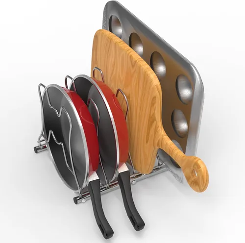 Miniatura 3 de Simple Houseware Estante organizador de ollas y sartenes de despensa, cromado