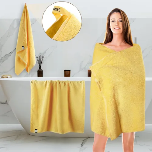 Miniatura 2 de SEMAXE Toalla de baño amarilla, toalla de baño 100% algodón con lazo para colgar, 55 x 27 pulgadas, suave, absorbente y de secado rápido, para baño