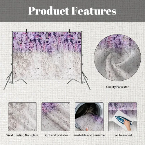 Miniatura 6 de MEHOFOND Fondo de estudio fotográfico floral lavanda y blanco para despedida de soltera, fondo de estudio fotográfico, morado claro, lila, telón