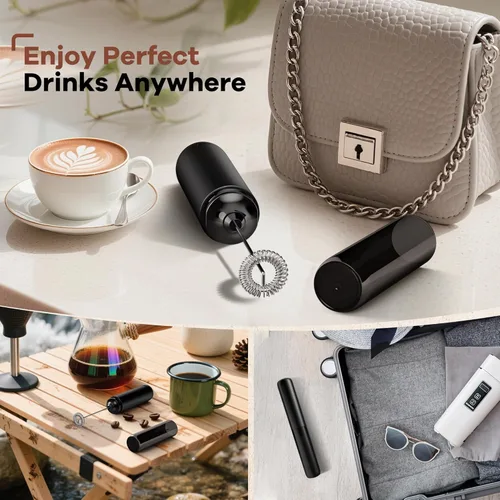 Miniatura 7 de Espumador de leche recargable, espumador de café de mano, mezclador de bebidas con tapa, batidor eléctrico para matcha lattes, capuchino, chocolate
