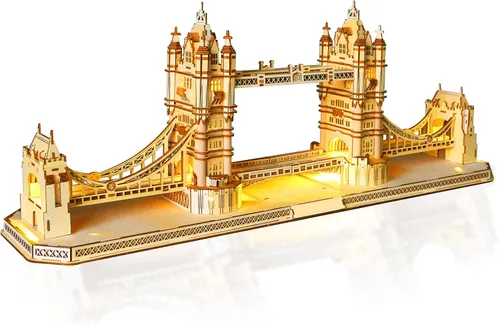 Miniatura 9 de Rompecabezas de madera 3D para adultos, modelo de madera del Taj Mahal con luz LED, kit de construcción mecánica de autoensamblaje, juego