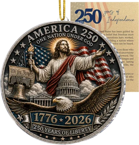 Miniatura 8 de Adorno de 250 aniversario de Estados Unidos, adorno para árbol de Navidad de Estados Unidos, 250 adornos de Navidad de bandera patriótica