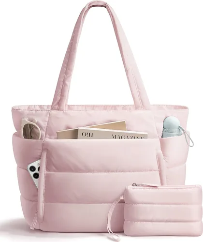 Miniatura 14 de Bolsa Tote Acolchada para Mujeres, Bolsa de Mano de Trabajo Ligera y Esponjosa para Maestras y Enfermeras, Bolsa de Hombro Acolchada para Escuela