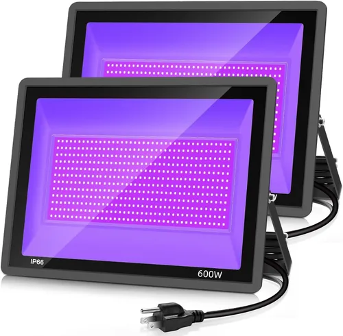 Miniatura 9 de YANYCN Paquete de 4 luces LED de inundación negras de 300 W, para exteriores con enchufe e interruptor, luz negra impermeable IP66 para fiesta