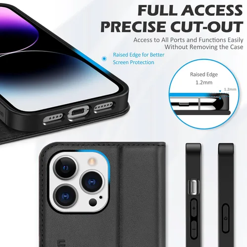 Miniatura 6 de SHIELDON Funda para iPhone 14 Pro Max 5G de 6.7 pulgadas, funda de cuero genuino tipo cartera con tapa con bloqueo RFID, ranuras para tarjetas, Negro