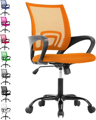 Miniatura 8 de MKDLUFEI Silla de Oficina, Silla Ergonómica Económica con Soporte Lumbar, Ajustable con Respaldo Medio, Giratoria y con Ruedas, para Oficina