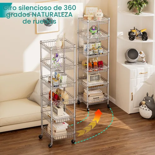 Miniatura 8 de SINGAYE Estantería de Alambre para Almacenamiento: Unidades de Estantes de Pie con Ruedas, Organizadores de Armario, Metal para Despensa, Cocina