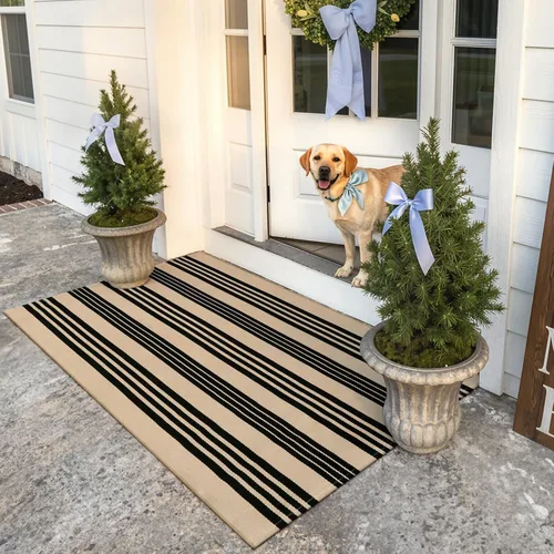 Miniatura 28 de KIMODE Alfombras para puerta delantera de 24"x35", alfombra reversible lavable para decorar el porche de una casa de campo, alfombras a rayas por