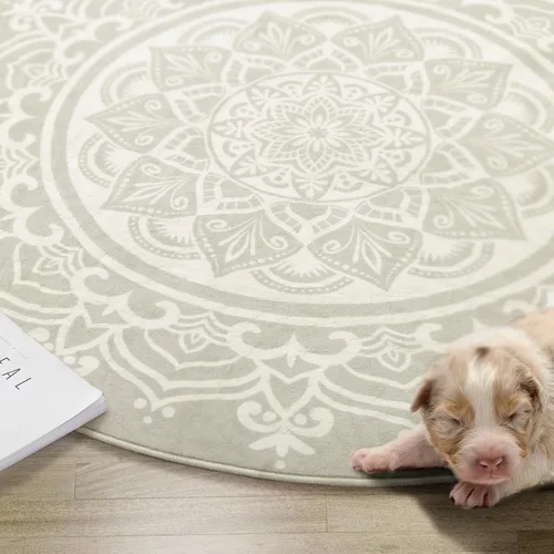 Miniatura 8 de Carvapet Alfombra redonda de 3 pies, alfombra circular con estampado de mandala, antideslizante, lavable, suave para entrada, baño, guardería