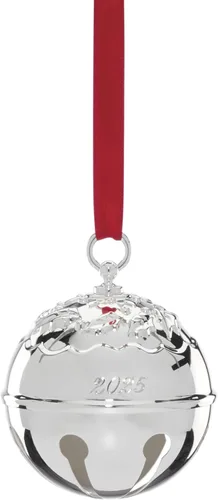 Reed and Barton Ornamento, Ornamento de Campana de Acebo 2025 Plateado, Hecho de Metal, Hermosa Decoración para Árbol de Navidad con Cinta Roja para