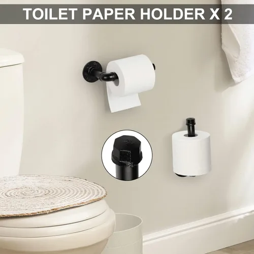 Miniatura 4 de Juego de accesorios de baño industrial 10 piezas Incluye toallero redondo para toallas de baño Soportes para rollo de papel higiénico para pared