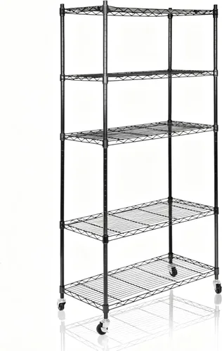 Miniatura 12 de SUPER DEAL Estantería de alambre de almacenamiento resistente de 4 estantes negros para restaurante, garaje, despensa, cocina, estante de garaje