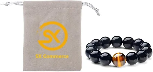 Miniatura 8 de SX Commerce Pulsera de obsidiana natural negra de piedra natural de 0.394in o 0.472in con un ojo de tigre único, buen regalo para hombres y mujeres