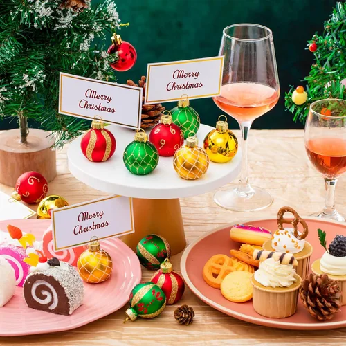Miniatura 4 de Nitial Portadores de Tarjetas de Lugar de Adorno Navideño con Tarjetas de Nombre de Vidrio Rojo Verde Dorado Portadores de Números de Mesa Portador