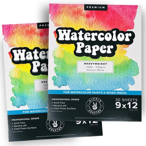 Bloc de papel de acuarela, paquete de 2, papel pesado blanco prensado en frío de 140 libras para pintura de acuarela, marcadores y bolígrafos, 9 x