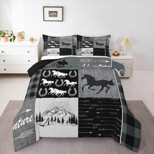 Miniatura 20 de Juego de edredón de oso y ciervo, tamaño individual, ropa de cama de animales salvajes de caza, colcha rústica de cabaña, casa de campo, cuadros