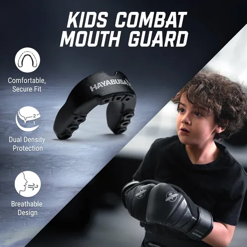 Miniatura 2 de Hayabusa Combat Sports - Protector bucal para jóvenes, niños y adultos, viene con funda, color negro/dorado, juvenil