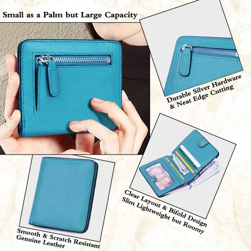 Miniatura 3 de BIG SALE-AINIMOER billetera de bolsillo pequeña con cremallera, plegable, compacta de cuero con bloqueo por identificación por radiofrecuencia