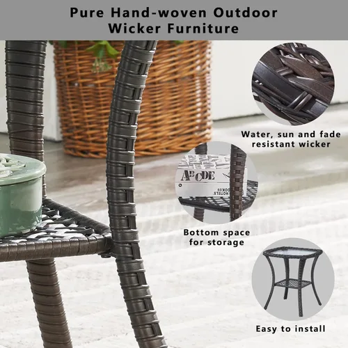 Miniatura 4 de Belord Mesa auxiliar pequeña para exteriores, mesa de mimbre de vidrio templado, mesa de centro impermeable para patio, mesa auxiliar de ratán