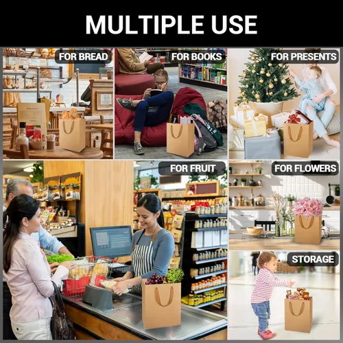 Miniatura 4 de EUSOAR Bolsas de compras y mercancías, tamaño mediano, 25 piezas de 7.8 x 3.9 x 11 pulgadas, bolsas de regalo reciclables de papel kraft marrón