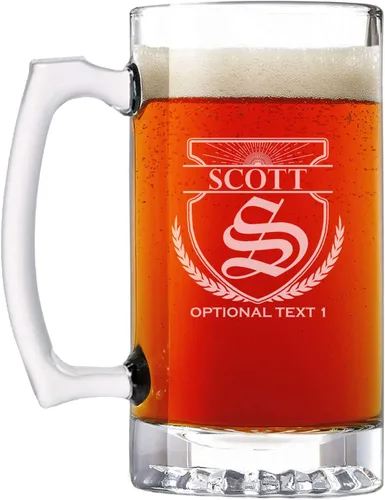 Miniatura 22 de Taza de cerveza de vidrio con monograma grabado personalizado, 34 onzas, Día del Padre, monograma, nombre personalizado, regalos de cerveza Claro