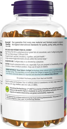 Miniatura 9 de Webber Naturals Aceite de pescado de 2850 mg, alta potencia, 1,800 mg de omega-3 por porción, 120 cápsulas blandas entéricas transparentes, sin