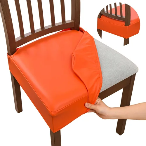 Miniatura 15 de NILUOH Fundas impermeables para asientos de sillas de comedor, juego de 2, fundas de asiento de cuero PU para sillas de comedor, fundas de asiento