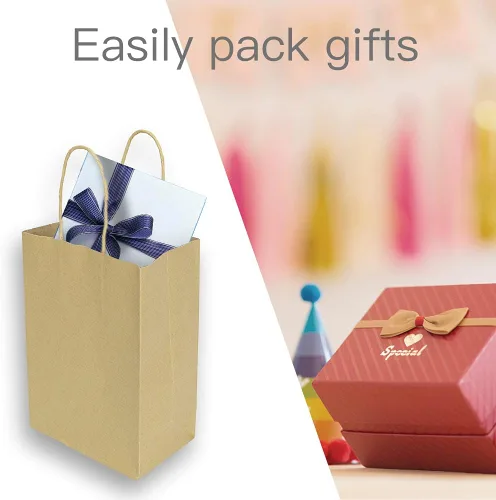 Miniatura 6 de bagmad Paquete de 100 bolsas de papel pequeñas de color marrón de 5.25 x 3.25 x 8 pulgadas con asas, bolsas de papel de regalo, regalos de fiesta