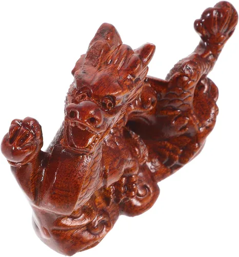 Miniatura 5 de Estatua de dragón chino de Feng Shui, escultura de madera de dragón, escultura de 3.9 in, figuras de animales de madera tallados pequeños, figuras