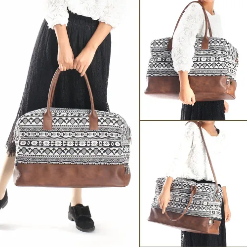Miniatura 5 de MyMealivos Bolsa de lona para el fin de semana o viaje durante la noche bolsa de tela de lana gruesa con bolsa para zapatos Negro 43237-2