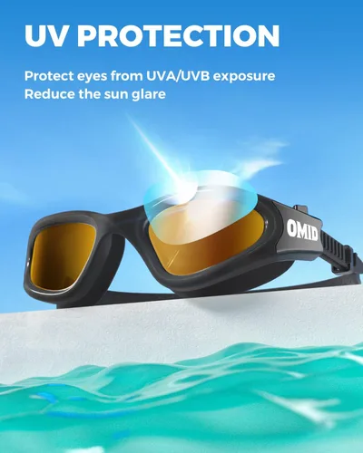 Miniatura 4 de OMID - Gafas de natación polarizadas P2, gafas antivaho para natación para hombres y mujeres adultas Lente café con montura negra B7-all