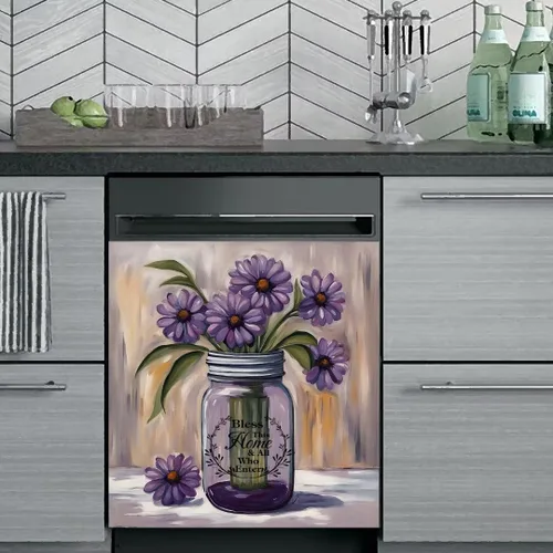 Miniatura 2 de Calcomanía magnética de vinilo para lavavajillas con diseño de florero de granja rústica, diseño floral para decoración del hogar, cubierta
