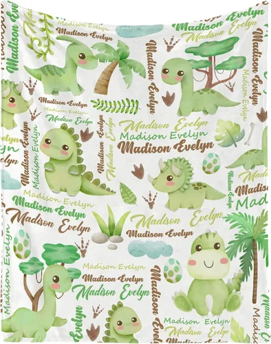 Manta personalizada con nombre de bebé, dinosaurios, regalo para bebés, niños y niñas, manta de franela suave para recién nacidos, cómoda y
