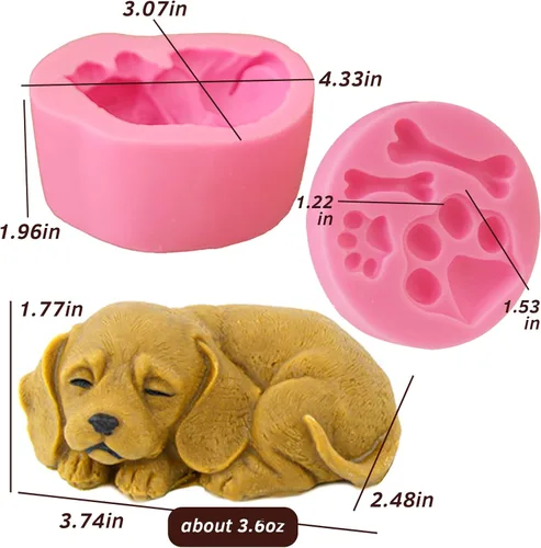 Miniatura 2 de 2 moldes de jabón de silicona para perros, forma de hueso de pata de cachorro 3D, molde de fondant de silicona, lindo molde de vela para perro, cera