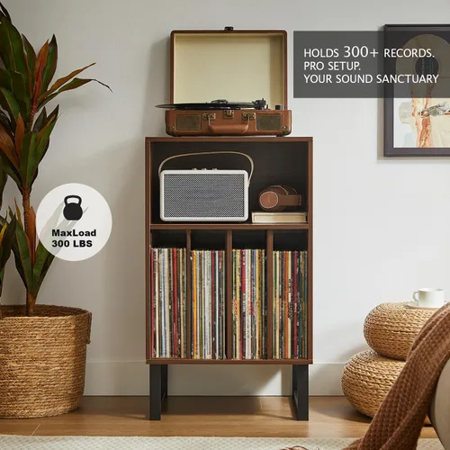 Miniatura 4 de Soporte para tocadiscos con armario de almacenamiento de vinilo, mesa giratoria para álbumes y LPs, consola multimedia moderna Muebles para sala
