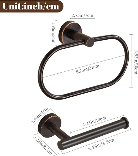 Miniatura 9 de Soporte de papel higiénico de bronce, soporte para toallas de mano, juego de soporte de toalla frotado con aceite, soporte de rollo de papel