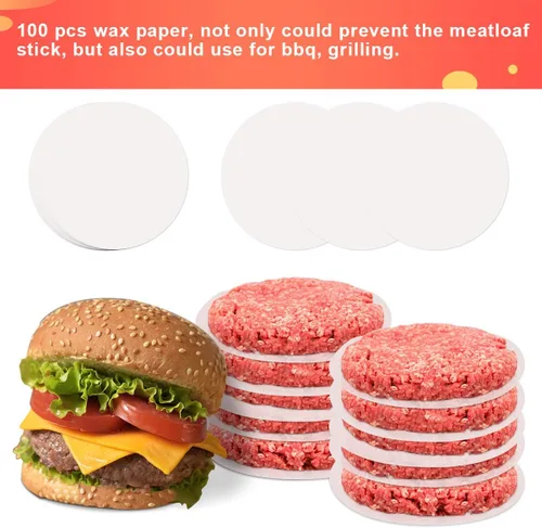 Miniatura 4 de Luxiv Prensa de hamburguesas 3 en 1, prensa de hamburguesas rellenas con papel de hamburguesa de 100p para barbacoa, deslizadores antiadherentes