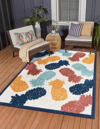 Miniatura 11 de Unique Loom Belize Outdoor Collection - Alfombra rectangular de 2 x 3 pies 1 pulgada, color negro y rojo óxido
