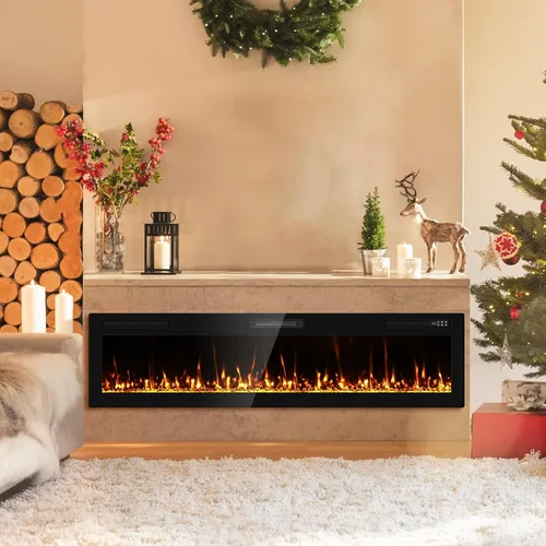 Miniatura 3 de Chimenea Eléctrica Empotrada y de Montaje en Pared Mejorada 2025 de 72", Chimeneas de Fuego Beleze Ultra Delgadas y Estrechas con Control Remoto