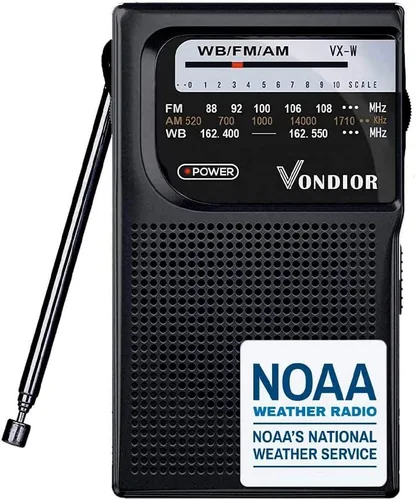 Vondior Radio meteorológica NOAA portátil, Radio de emergencia NOAA/AM/FM operada por batería con la mejor recepción, Radio de alerta meteorológica