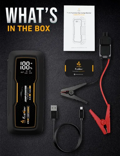 Miniatura 7 de EcoNour Arrancador de Batería para Auto Puente de Batería para Auto Paquete de Arrancador Portátil de 2500 A con Cable de Carga Ideal