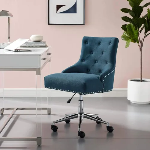 Miniatura 2 de Modway Regent - Silla de oficina giratoria de tela tapizada con botones capitoné y ribete de cabeza de clavo en color azul