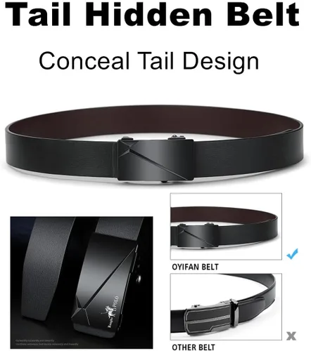 Miniatura 2 de Oyifan Cinturón negro para hombre, cinturón de diseñador de vestido de cuero genuino para hombres, moda Slide Ratchet Click Casual Mens Belt