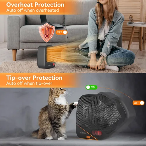 Miniatura 5 de shinic Calentador de espacio pequeño, calentador eléctrico portátil de cerámica PTC de 500 W con calentamiento rápido, protección contra Paquete