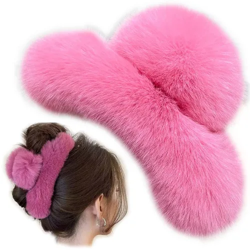Miniatura 7 de YOYLMAL - Pinza grande de pelo sintético para mujer, 5.1 pulgadas, pinzas de pelo mullidas y esponjosas, antideslizantes, fuerte sujeción peluda