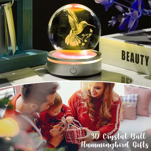 Miniatura 4 de Movdyka Bola de cristal 3D de colibrí, regalos para mujeres y hombres, adorno de colibrí de vidrio, figura de animales, decoración del hogar