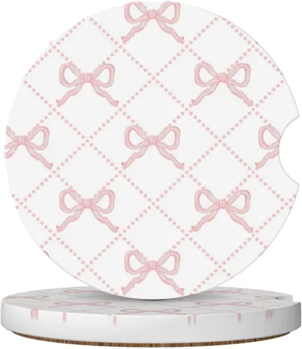 Posavasos de automóvil con lazo rosa para portavasos de cerámica absorbente, paquete de 2 unidades, accesorios antideslizantes para el interior del