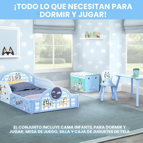 Miniatura 3 de Delta Children - Juego Bluey de 4 piezas para habitación en una caja para niños pequeños – Incluye cama para dormir y jugar, mesa, 1 silla y caja